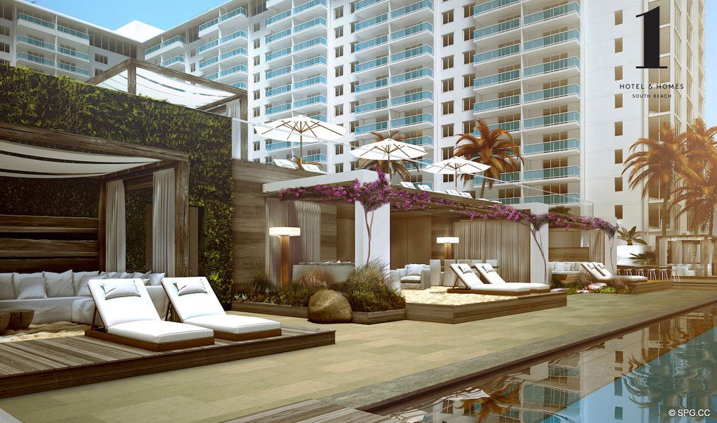 Poolside Cabanas at 1 Hotel & Homes South Beach, Luxury Oceanfront Condominiums Located at 2399 Collins Ave, Miami Beach, FL 33139