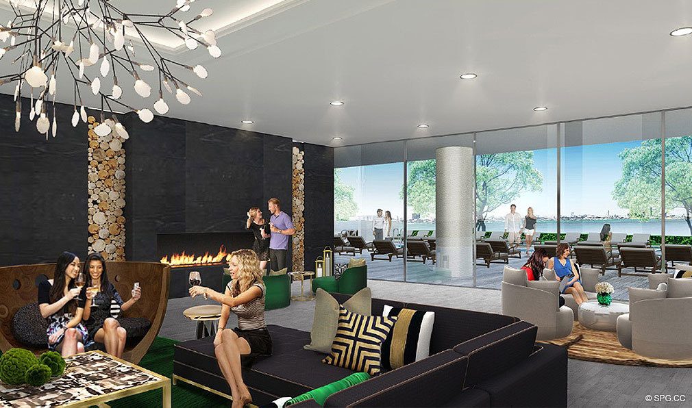 Lounge at Aria on the Bay, Luxury Waterfront Condominiums Located at 1770 North Bayshore Drive, Miami, FL 33132