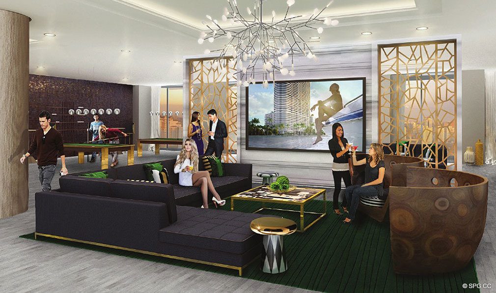 Lounge Area at Aria on the Bay, Luxury Waterfront Condominiums Located at 1770 North Bayshore Drive, Miami, FL 33132
