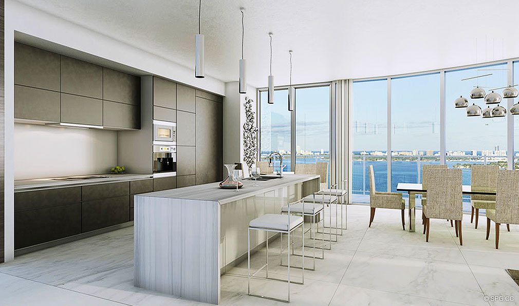 Kitchen at Aria on the Bay, Luxury Waterfront Condominiums Located at 1770 North Bayshore Drive, Miami, FL 33132