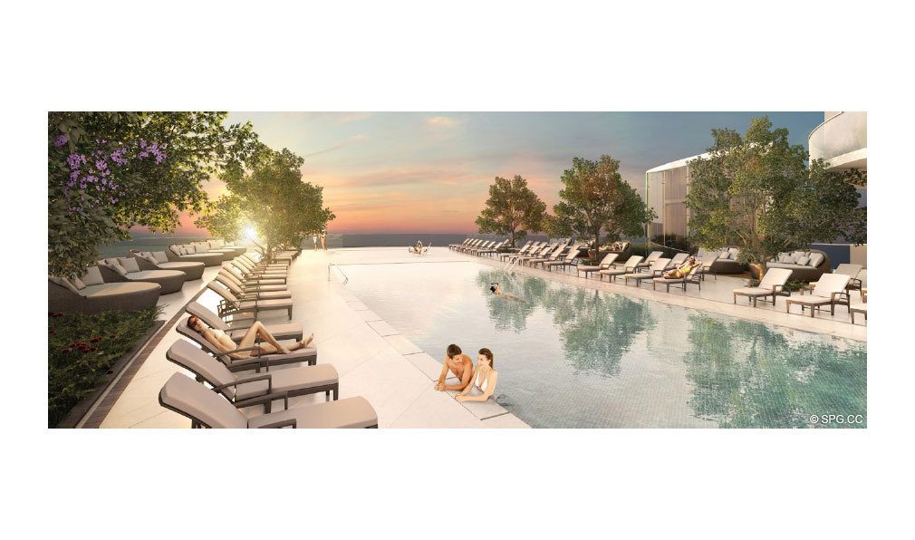 Pool Deck at Aria on the Bay, Luxury Waterfront Condominiums Located at 1770 North Bayshore Drive, Miami, FL 33132