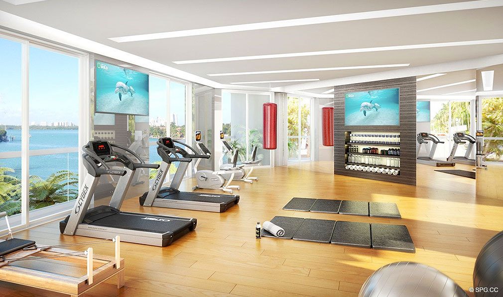 O Residences Fitness Center, Luxury Waterfront Condominiums Located at 9821 E Bay Harbor Dr, Miami Beach, FL 33154