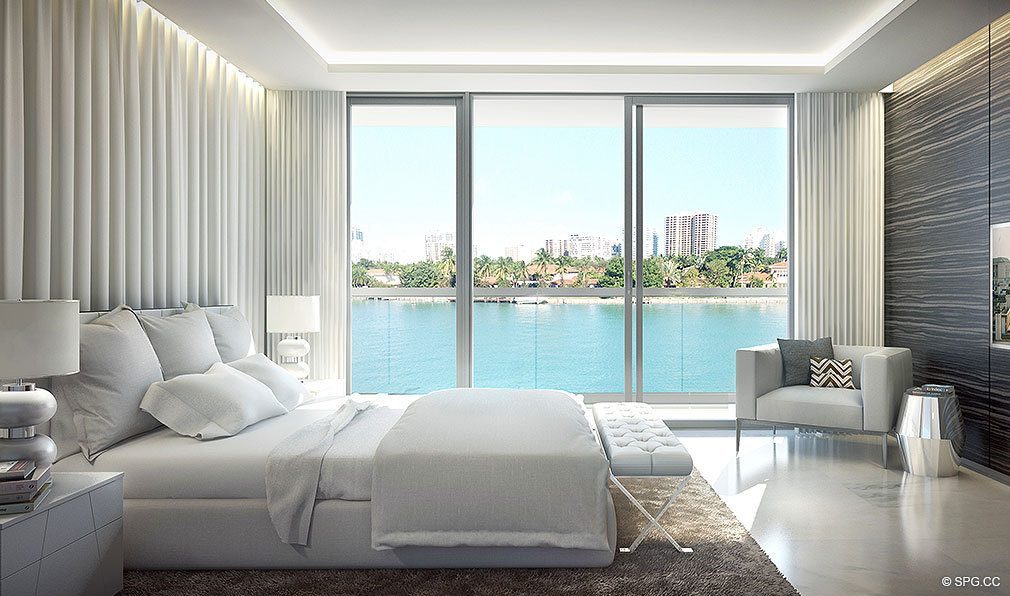 O Residences Bedroom, Luxury Waterfront Condominiums Located at 9821 E Bay Harbor Dr, Miami Beach, FL 33154