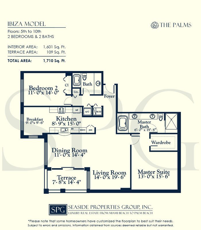 Ibiza Floorplan for The Palms, Tower I South, Luxury Oceanfront Condo in Fort Lauderdale, Florida 33305