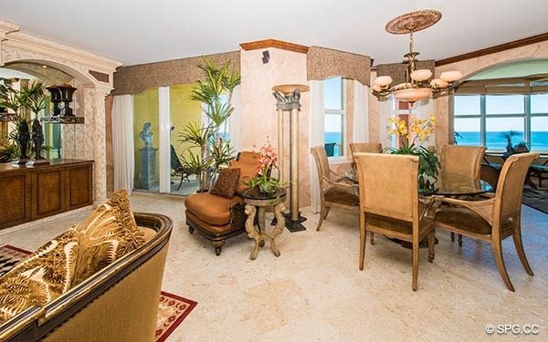 Great Room with Dining Area in Residence 8D, Tower I at The Palms, Luxury Oceanfront Condos in Fort Lauderdale, Florida, 33305