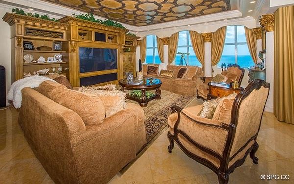 Living Room inside Penthouse Residence 27D, Tower II at The Palms, Luxury Oceanfront Condos in Fort Lauderdale, Florida, 33305