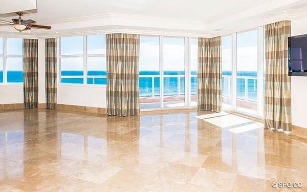 Living Room inside Residence 14E, Tower I at The Palms, Luxury Oceanfront Condominiums in Fort Lauderdale, Florida 33305.