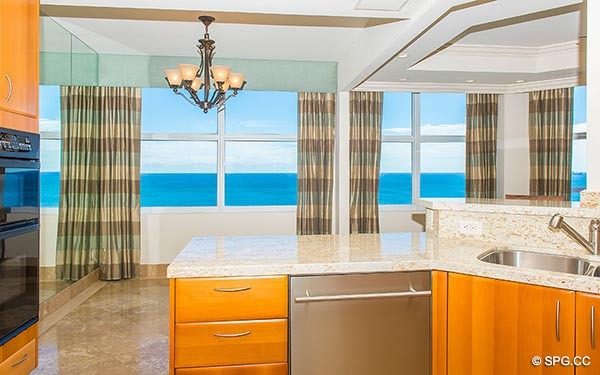 Kitchen and Breakfast Area inside Residence 14E, Tower I at The Palms, Luxury Oceanfront Condominiums in Fort Lauderdale, Florida 33305.