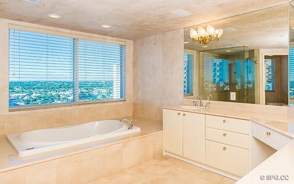 Master Bath with Whirlpool Tub inside Residence 14E, Tower I at The Palms, Luxury Oceanfront Condominiums in Fort Lauderdale, Florida 33305.