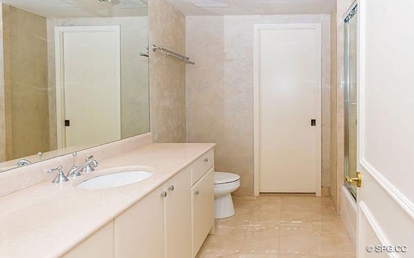 Guest Bathroom inside Residence 14E, Tower I at The Palms, Luxury Oceanfront Condominiums in Fort Lauderdale, Florida 33305.