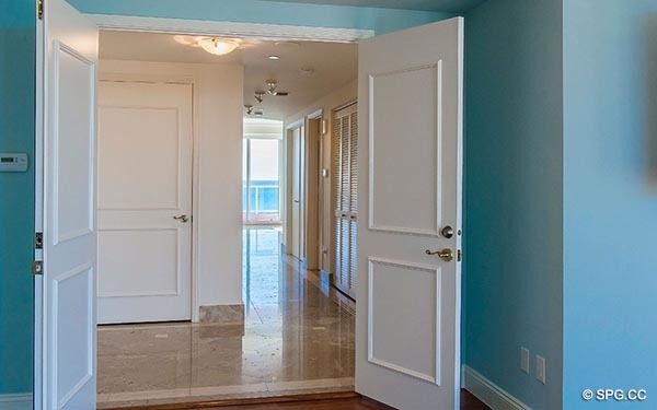 Entrance into Master Suite inside Residence 14E, Tower I at The Palms, Luxury Oceanfront Condominiums in Fort Lauderdale, Florida 33305.