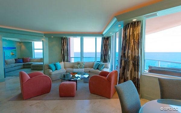 Living Area at Residence 12B, Tower II, The Palms Condominiums, 2110 North Ocean Boulevard, Fort Lauderdale Beach, Florida 33305.