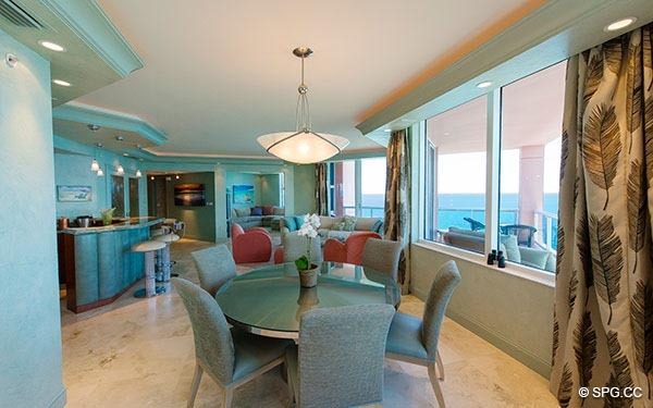 Dining Area at Residence 12B, Tower II, The Palms Condominiums, 2110 North Ocean Boulevard, Fort Lauderdale Beach, Florida 33305.