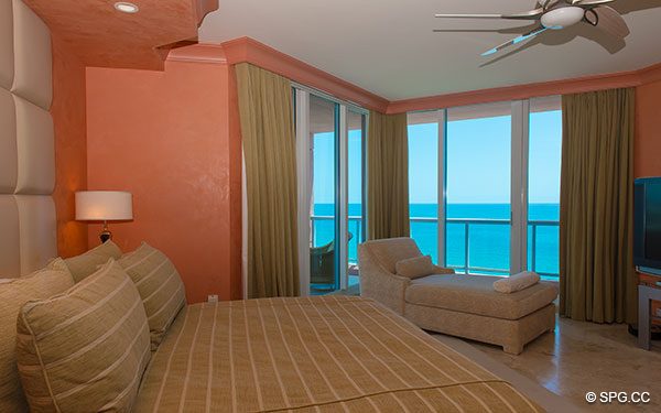 Master Bedroom at Residence 12B, Tower II, The Palms Condominiums, 2110 North Ocean Boulevard, Fort Lauderdale Beach, Florida 33305.