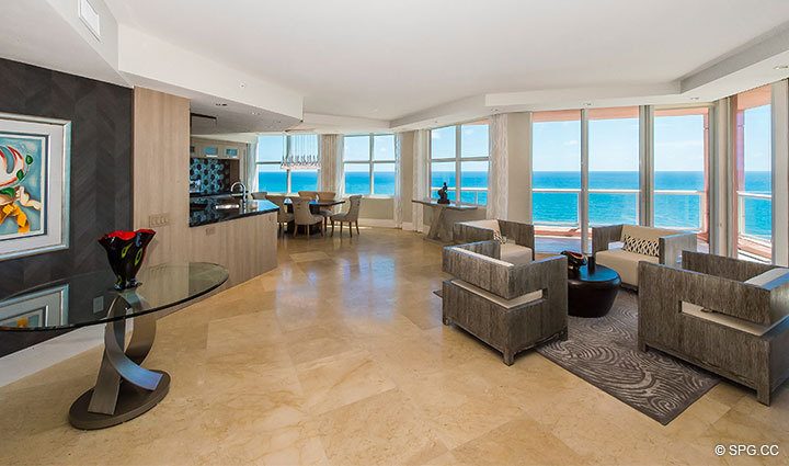 Expansive Great Room inside Residence 17E, Tower I at The Palms, Luxury Oceanfront Condominiums Fort Lauderdale, Florida 33305.
