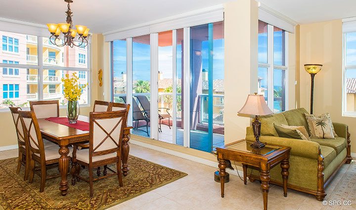 Dining Area Toward Terrace Inside Residence 6C, Tower I at The Palms, Luxury Oceanfront Condominiums Fort Lauderdale, Florida 33305