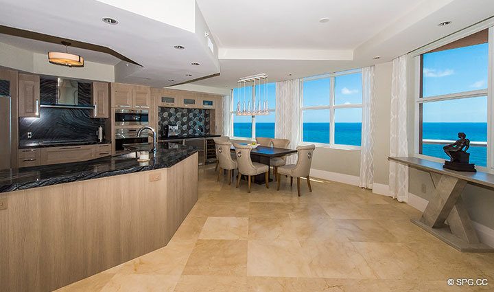 Dining Room Ocean Views in Residence 17E, Tower I at The Palms, Luxury Oceanfront Condominiums Fort Lauderdale, Florida 33305.