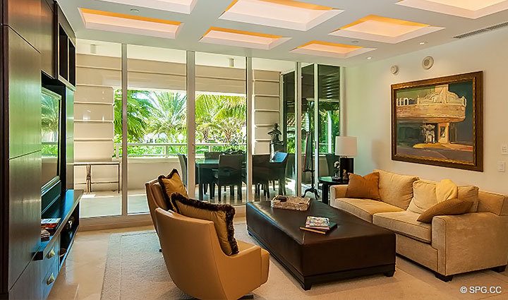 Family Room inside Residence 206 at Bellaria, Luxury Oceanfront Condominiums in Palm Beach, Florida 33480.