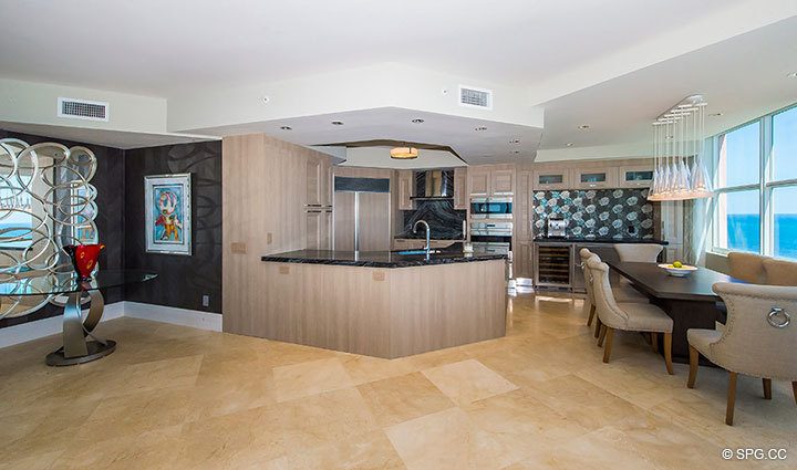 Gourmet Kitchen inside Residence 17E, Tower I at The Palms, Luxury Oceanfront Condominiums Fort Lauderdale, Florida 33305.