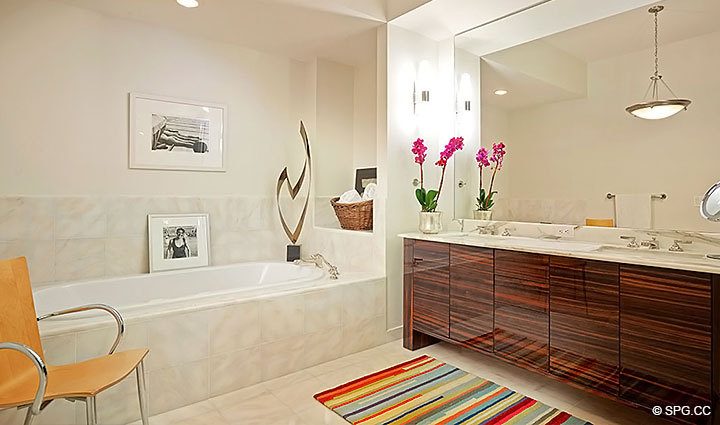 Master Bathroom in Residence 1402/3 at The Continuum, Luxury Oceanfront Condominiums in Miami Beach, Florida 33139.