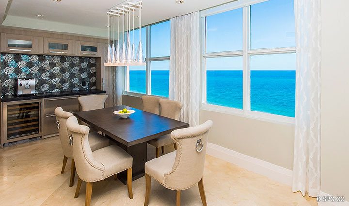 Dining Room inside Residence 17E, Tower I at The Palms, Luxury Oceanfront Condominiums Fort Lauderdale, Florida 33305.