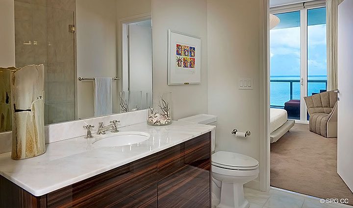 Guest Bathroom in Residence 1402/3 at The Continuum, Luxury Oceanfront Condominiums in Miami Beach, Florida 33139.