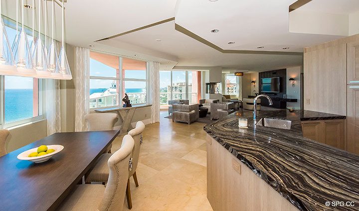 Dining Area inside Residence 17E, Tower I at The Palms, Luxury Oceanfront Condominiums Fort Lauderdale, Florida 33305.
