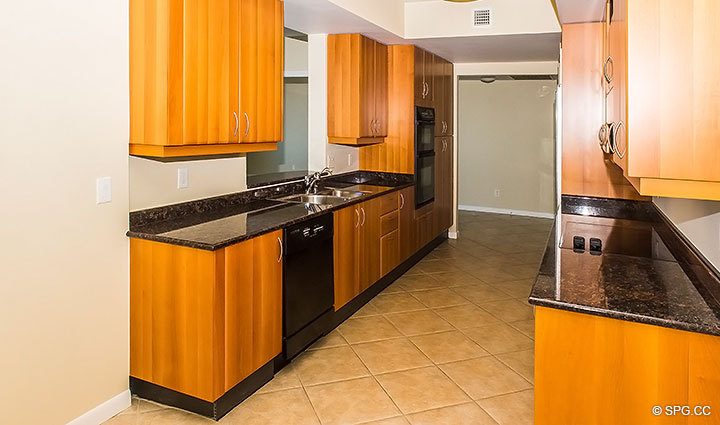 Unfurnished Kitchen inside Residence 7C, Tower I at The Palms, Luxury Oceanfront Condominiums, 2100 North Ocean Boulevard, Fort Lauderdale, Florida 33305