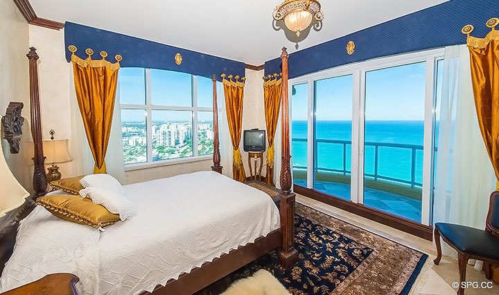 Bedroom with Floor to Ceiling Glass and Terrace in Grand Penthouse 30A, Tower II at The Palms, Luxury Oceanfront Condos in Fort Lauderdale, South Florida 33305
