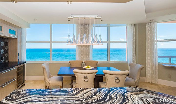 Dining Room from Kitchen in Residence 17E, Tower I at The Palms, Luxury Oceanfront Condominiums Fort Lauderdale, Florida 33305.