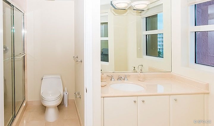 Guest Bathroom inside Residence 6D, Tower II at The Palms, Luxury Oceanfront Condos. 2110 North Ocean Blvd. Fort Lauderdale, Florida 33305