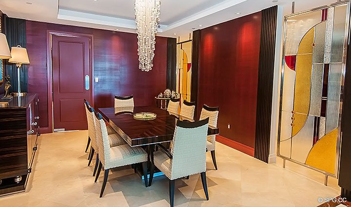 Dining Room inside Residence 206 at Bellaria, Luxury Oceanfront Condominiums in Palm Beach, Florida 33480.