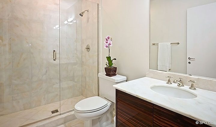 Guest Bathroom in Residence 1402/3 at The Continuum, Luxury Oceanfront Condominiums in Miami Beach, Florida 33139.