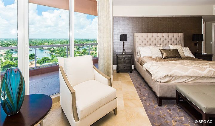 Master Bedroom with Terrace Access in Residence 17E, Tower I at The Palms, Luxury Oceanfront Condominiums Fort Lauderdale, Florida 33305.