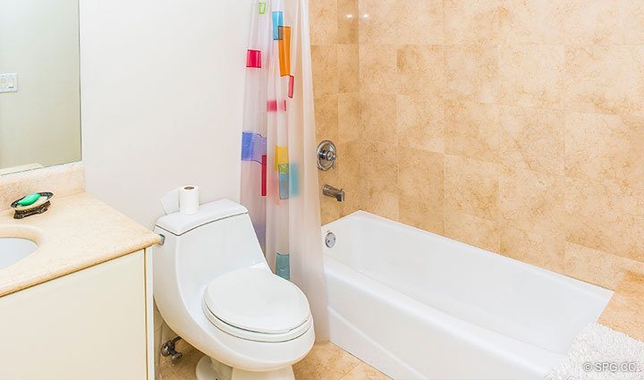 Guest Bathroom in Residence 17A, Tower I at The Palms, Luxury Oceanfront Condominiums Fort Lauderdale, Florida 33305.