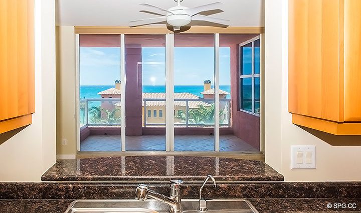 Unfurnished Kitchen View in Residence 7C, Tower I at The Palms, Luxury Oceanfront Condominiums, 2100 North Ocean Boulevard, Fort Lauderdale, Florida 33305