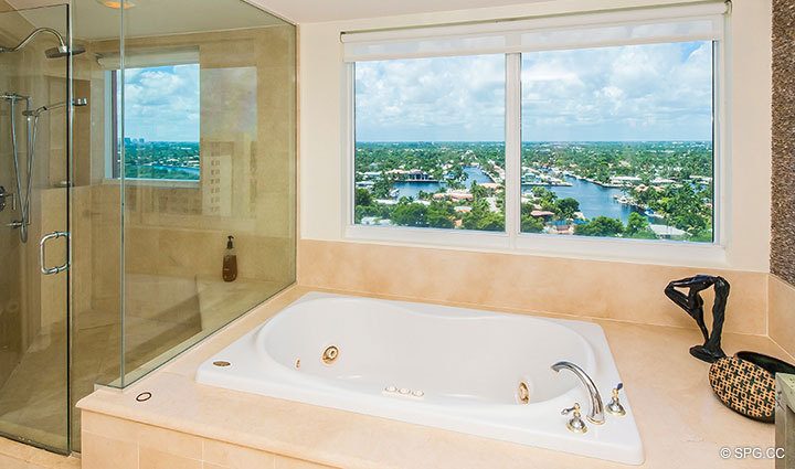 Master Bath with Whirlpool Tub in Residence 17E, Tower I at The Palms, Luxury Oceanfront Condominiums Fort Lauderdale, Florida 33305.