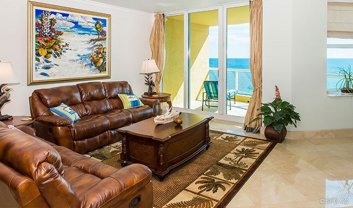 Living Room Terrace Access in Residence 17D, Tower II at The Palms, Luxury Oceanfront Condominiums Fort Lauderdale, Florida 33305