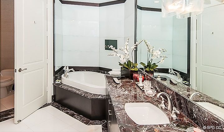 Master Bathroom inside Residence 206 at Bellaria, Luxury Oceanfront Condominiums in Palm Beach, Florida 33480.