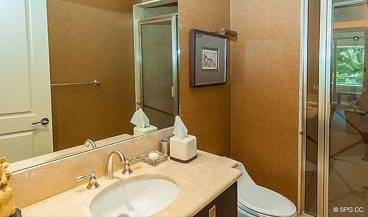 Guest Bathroom inside Residence 206 at Bellaria, Luxury Oceanfront Condominiums in Palm Beach, Florida 33480.
