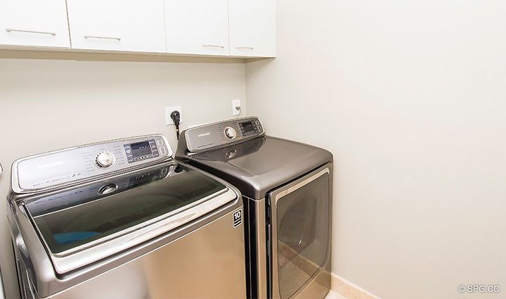 Laundry Room inside Residence 17E, Tower I at The Palms, Luxury Oceanfront Condominiums Fort Lauderdale, Florida 33305.