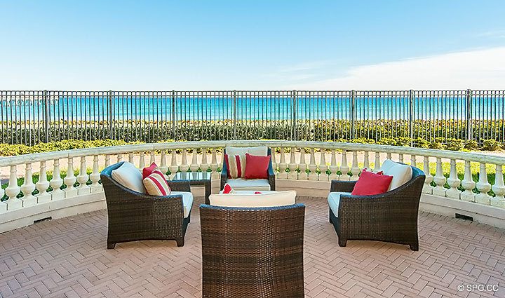 Beautiful Beachfront Terrace at Residence 206 at Bellaria, Luxury Oceanfront Condominiums in Palm Beach, Florida 33480.