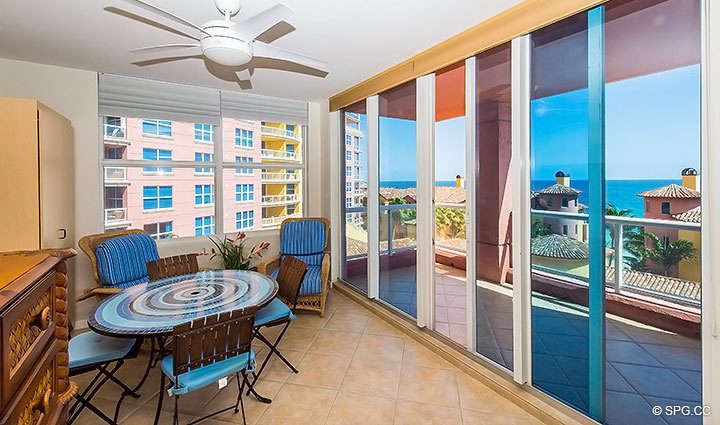 Dining Area and Terrace Entry inside Residence 7C, Tower I at The Palms, Luxury Oceanfront Condominiums, 2100 North Ocean Boulevard,  Fort Lauderdale, Florida 33305