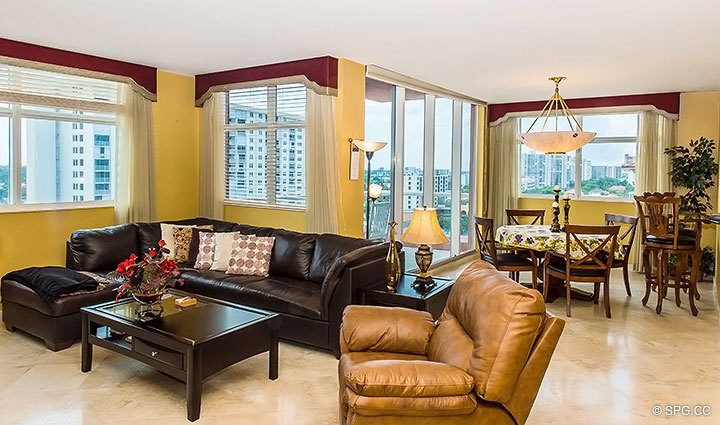 Living and Dining Area inside Residence 10B, Tower I at The Palms, Luxury Oceanfront Condominiums Fort Lauderdale, Florida 33305