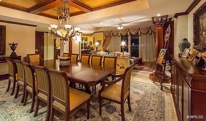 Exquisitely Decorated Dining Room for Grand Penthouse 30A, Tower II at The Palms, Luxury Oceanfront Condos in Fort Lauderdale, South Florida 33305
