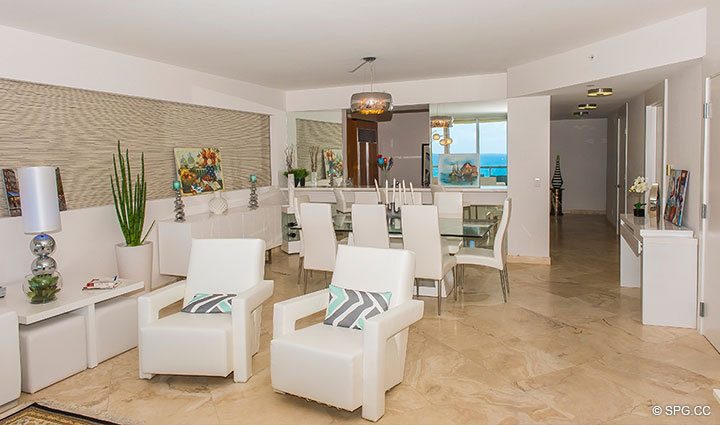 Great Room inside Residence 17A, Tower I at The Palms, Luxury Oceanfront Condominiums Fort Lauderdale, Florida 33305.