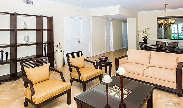 Grreat Room with Living and Dining Area in Residence 6D, Tower II at The Palms, Luxury Oceanfront Condos. 2110 North Ocean Blvd. Fort Lauderdale, Florida 33305