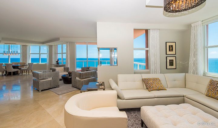 Den and Living Room inside Residence 17E, Tower I at The Palms, Luxury Oceanfront Condominiums Fort Lauderdale, Florida 33305.