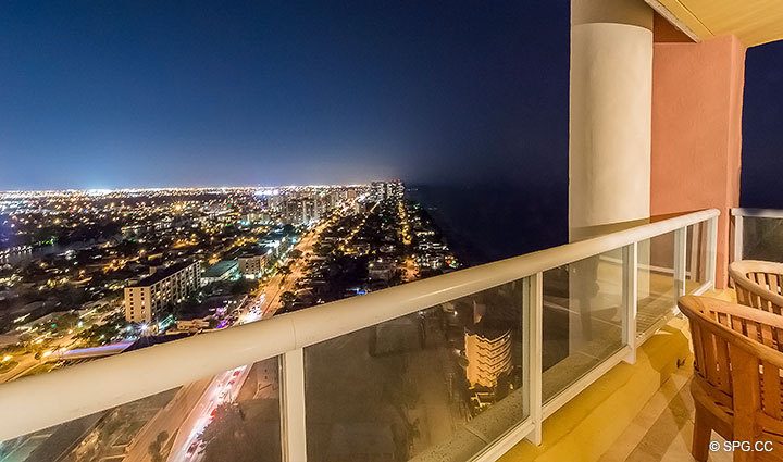 Beautiful Northern Terrace View at Night from Grand Penthouse 30A, Tower II at The Palms, Luxury Oceanfront Condos in Fort Lauderdale, South Florida 33305