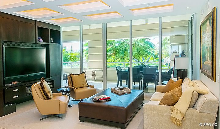 Family Room inside Residence 206 at Bellaria, Luxury Oceanfront Condominiums in Palm Beach, Florida 33480.